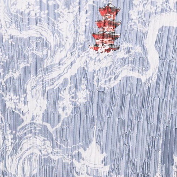 Zara pleated Chinese dragon print blue top and skirt - Picture 2 of 6